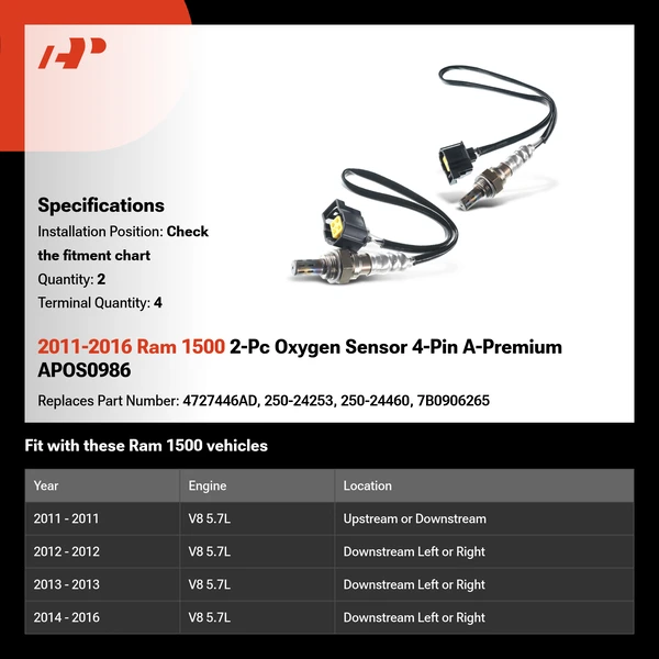 2011-2016 Ram 1500 2-Pc Oxygen Sensor 4-Pin A-Premium APOS0986