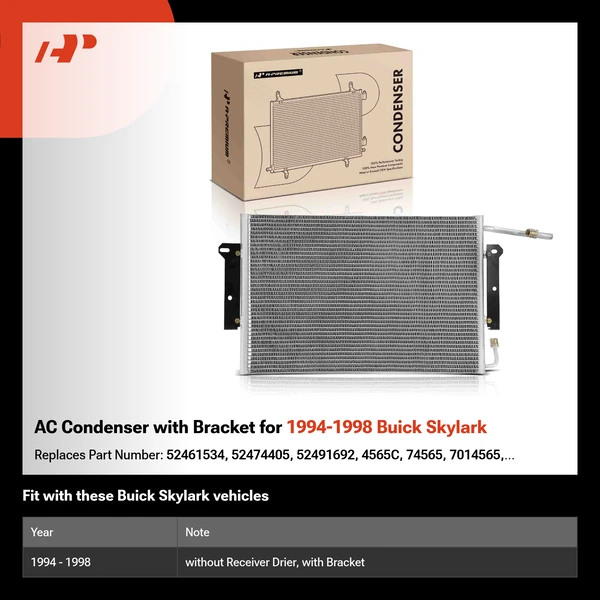 AC Condenser with Bracket for 1994-1998 Buick Skylark
