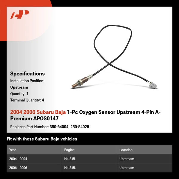 2004 2006 Subaru Baja 1-Pc Oxygen Sensor Upstream 4-Pin A-Premium APOS0147