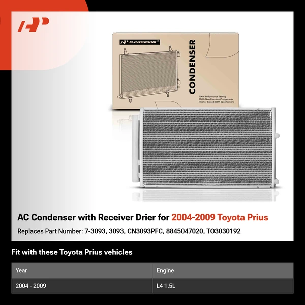AC Condenser with Receiver Drier for 2004-2009 Toyota Prius