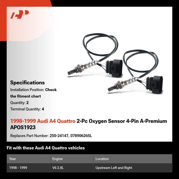 1998-1999 Audi A4 Quattro 2-Pc Oxygen Sensor 4-Pin A-Premium APOS1923