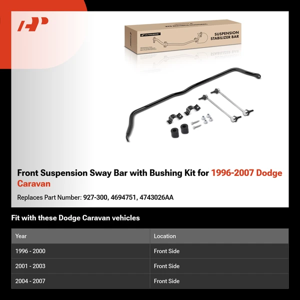Front Suspension Sway Bar with Bushing Kit for 1996-2007 Dodge Caravan