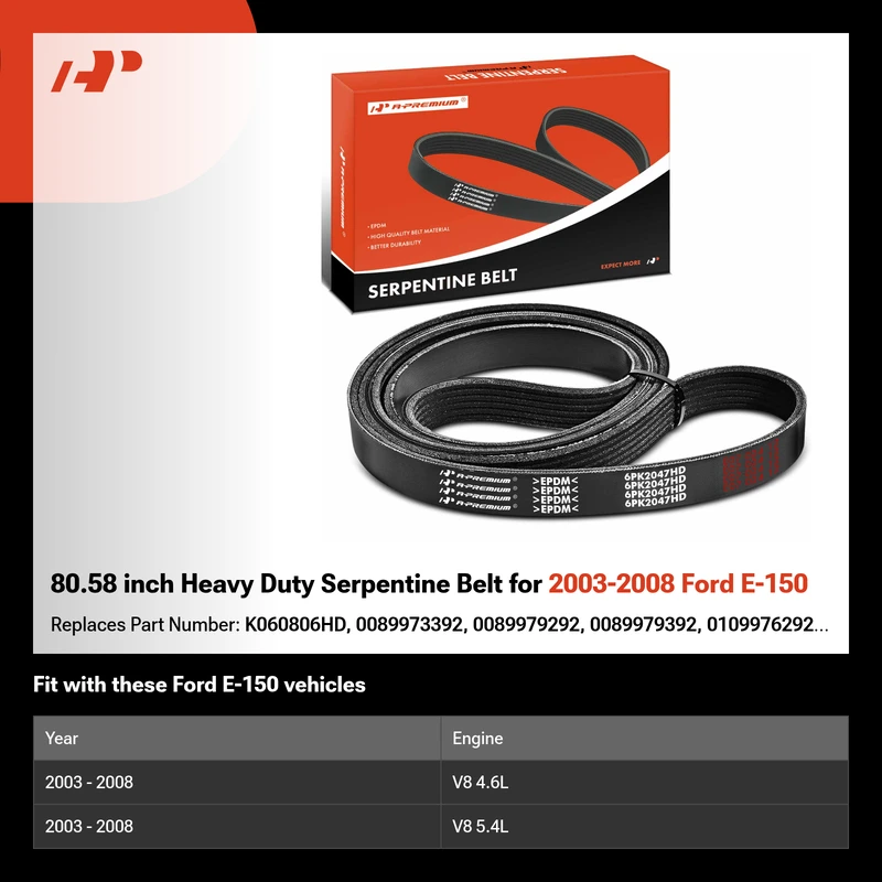 80.58 inch Heavy Duty Serpentine Belt for 2003-2008 Ford E-150