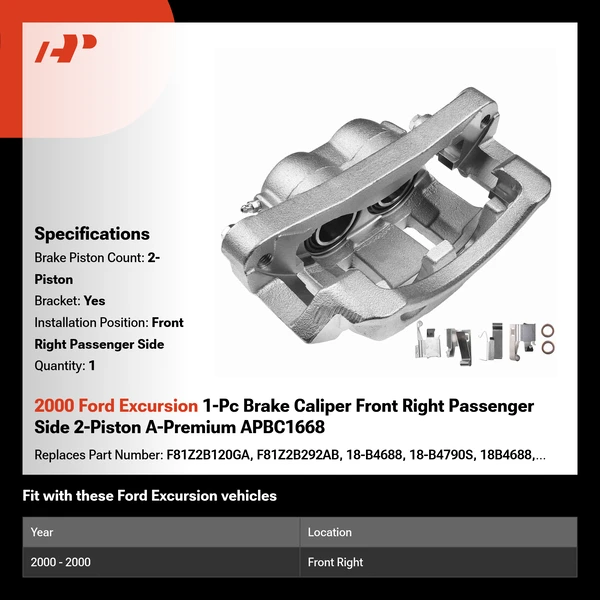 2000 Ford Excursion 1-Pc Brake Caliper Front Right Passenger Side 2-Piston A-Premium APBC1668