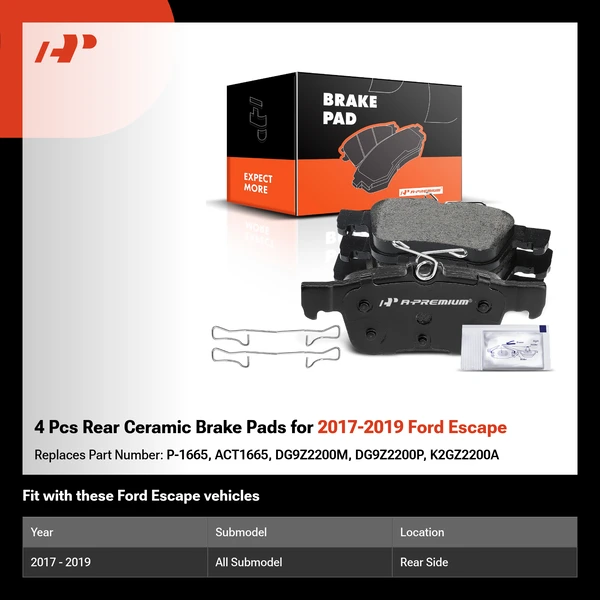4 Pcs Rear Ceramic Brake Pads for 2017-2019 Ford Escape