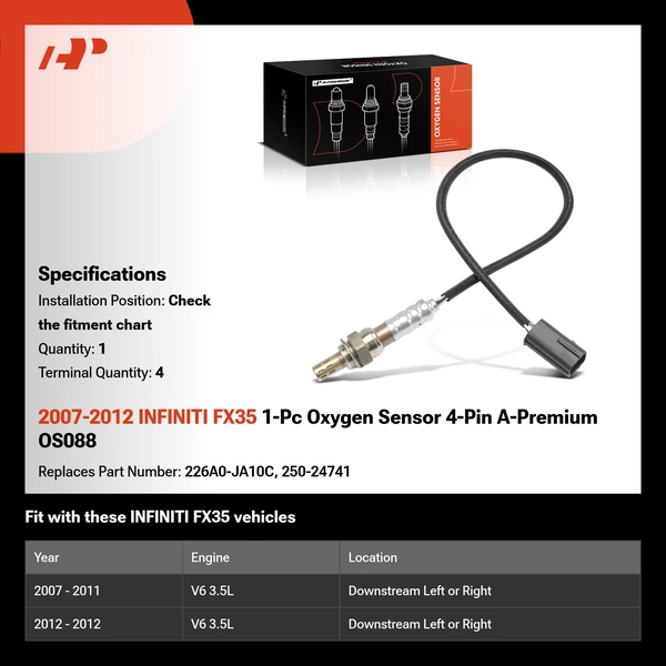 2007-2012 INFINITI FX35 1-Pc Oxygen Sensor 4-Pin A-Premium OS088