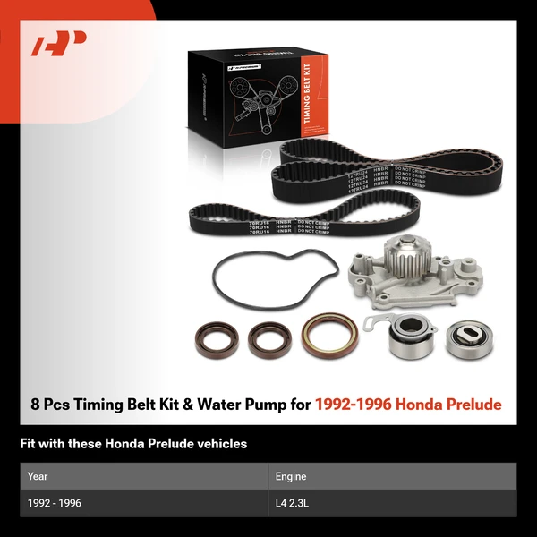 8 Pcs Timing Belt Kit & Water Pump for 1992-1996 Honda Prelude