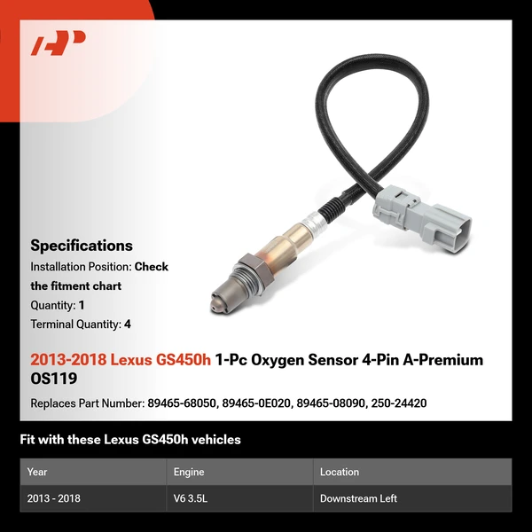 2013-2018 Lexus GS450h 1-Pc Oxygen Sensor 4-Pin A-Premium OS119