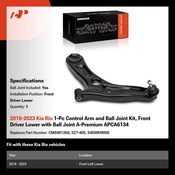 2018-2023 Kia Rio 1-Pc Control Arm and Ball Joint Kit, Front Driver Lower with Ball Joint A-Premium APCA6134