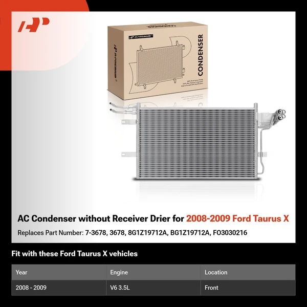 AC Condenser without Receiver Drier for 2008-2009 Ford Taurus X