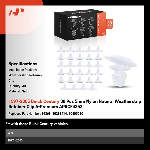1997-2005 Buick Century 30 Pcs 5mm Nylon Natural Weatherstrip Retainer Clip A-Premium APRCF4353