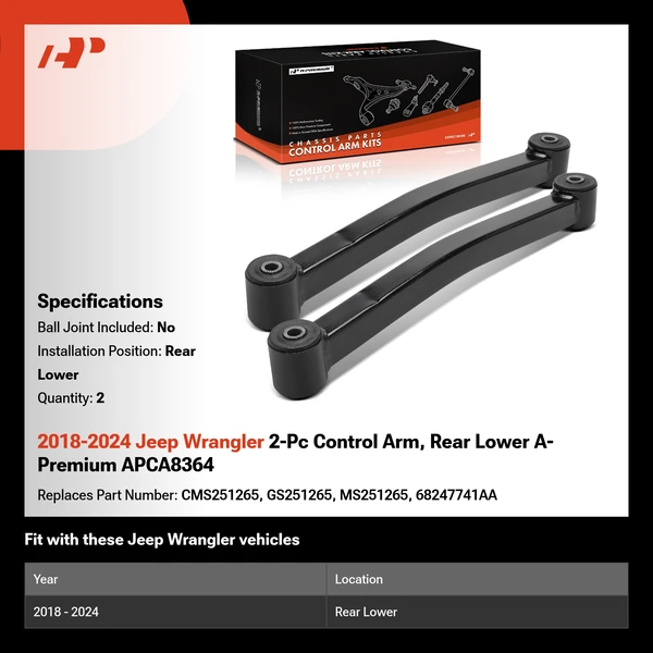 2018-2024 Jeep Wrangler 2-Pc Control Arm, Rear Lower A-Premium APCA8364
