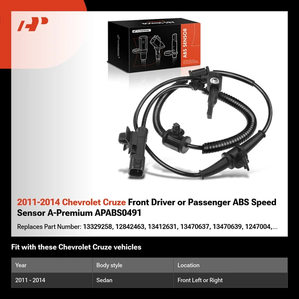2011-2014 Chevrolet Cruze Front Driver or Passenger ABS Speed Sensor A-Premium APABS0491