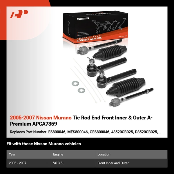 2005-2007 Nissan Murano Tie Rod End Front Inner & Outer A-Premium APCA7359