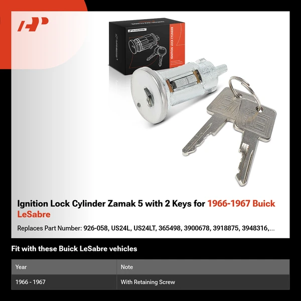 Ignition Lock Cylinder Zamak 5 with 2 Keys for 1966-1967 Buick LeSabre