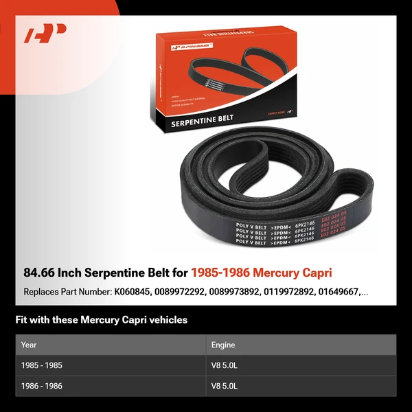 84.66 Inch Serpentine Belt for 1985-1986 Mercury Capri