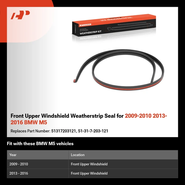 Front Upper Windshield Weatherstrip Seal for 2009-2010 2013-2016 BMW M5