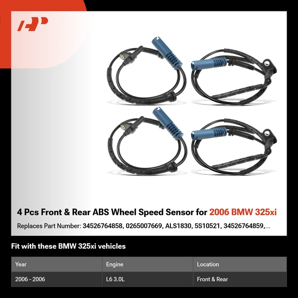 4 Pcs Front & Rear ABS Wheel Speed Sensor for 2006 BMW 325xi