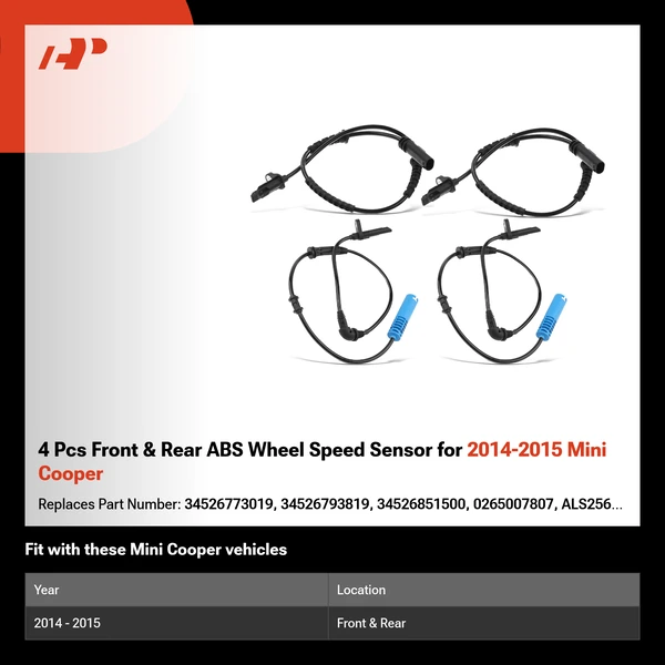 4 Pcs Front & Rear ABS Wheel Speed Sensor for 2014-2015 Mini Cooper