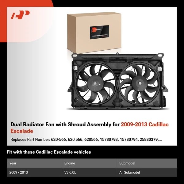 Dual Radiator Fan with Shroud Assembly for 2009-2013 Cadillac Escalade