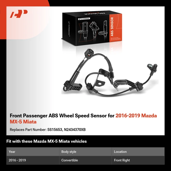 Front Passenger ABS Wheel Speed Sensor for 2016-2019 Mazda MX-5 Miata