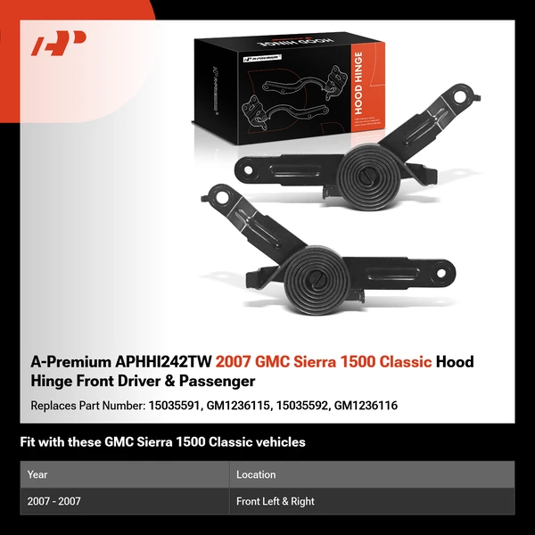 A-Premium APHHI242TW 2007 GMC Sierra 1500 Classic Hood Hinge Front Driver & Passenger