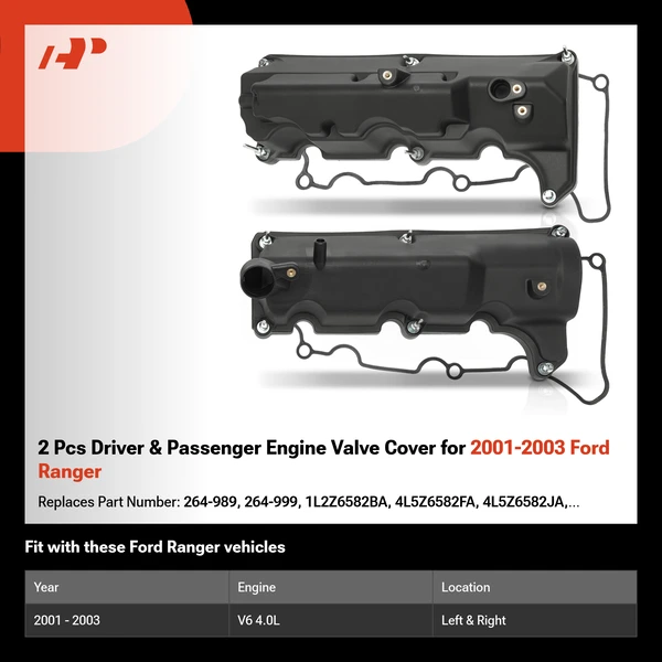 2 Pcs Driver & Passenger Engine Valve Cover for 2001-2003 Ford Ranger