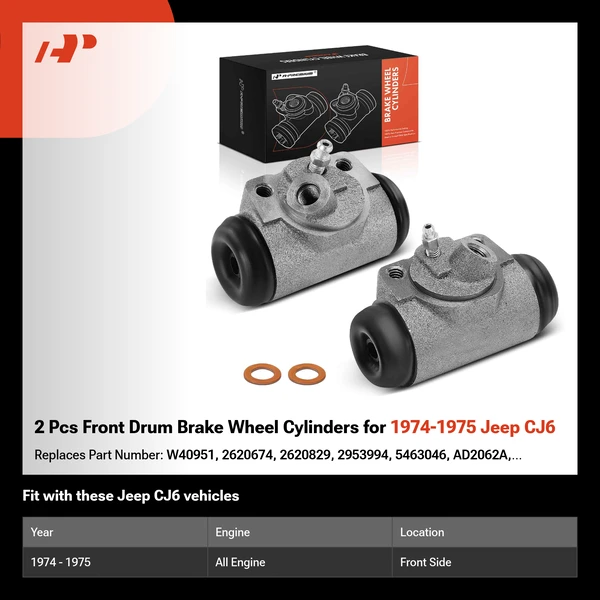 2 Pcs Front Drum Brake Wheel Cylinders for 1974-1975 Jeep CJ6