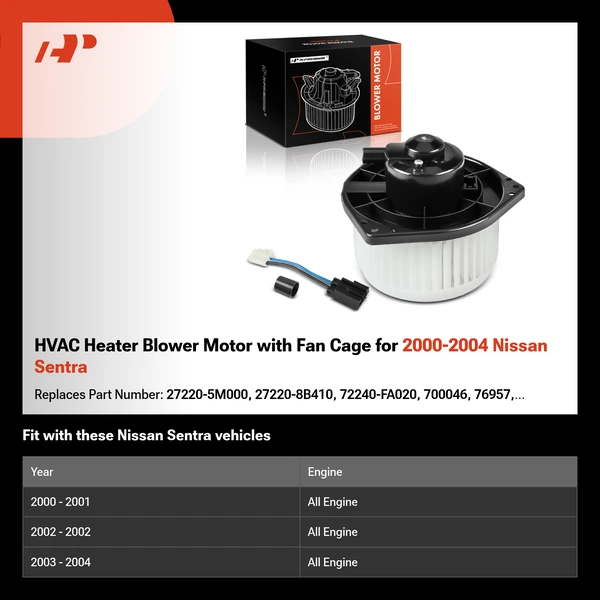 HVAC Heater Blower Motor with Fan Cage for 2000-2004 Nissan Sentra