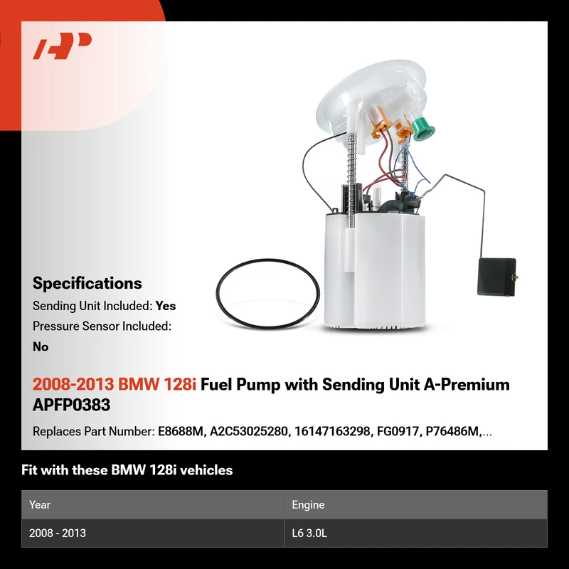 2008-2013 BMW 128i Fuel Pump with Sending Unit A-Premium APFP0383