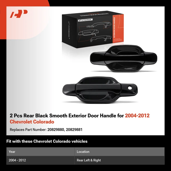 2 Pcs Rear Black Smooth Exterior Door Handle for 2004-2012 Chevrolet Colorado