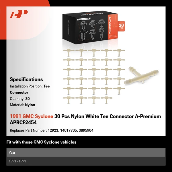 1991 GMC Syclone 30 Pcs Nylon White Tee Connector A-Premium APRCF2454