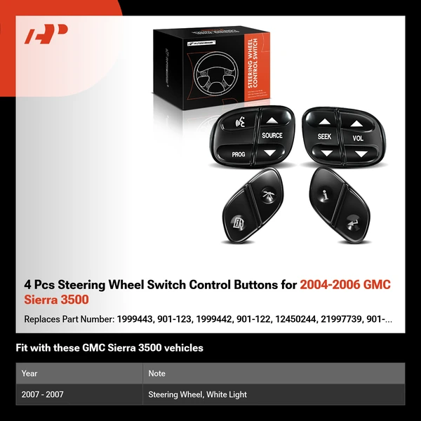 4 Pcs Steering Wheel Switch Control Buttons for 2004-2006 GMC Sierra 3500