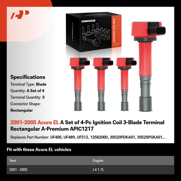 2001-2005 Acura EL A Set of 4-Pc Ignition Coil 3-Blade Terminal Rectangular A-Premium APIC1217