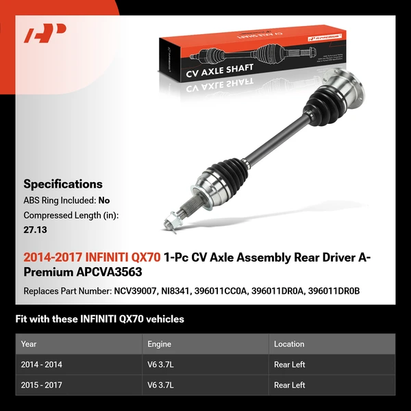 2014-2017 INFINITI QX70 1-Pc CV Axle Assembly Rear Driver A-Premium APCVA3563