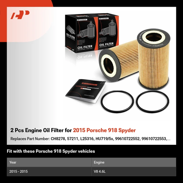 2 Pcs Engine Oil Filter for 2015 Porsche 918 Spyder