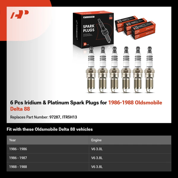 6 Pcs Iridium & Platinum Spark Plugs for 1986-1988 Oldsmobile Delta 88