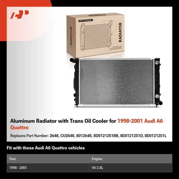 Aluminum Radiator with Trans Oil Cooler for 1998-2001 Audi A6 Quattro