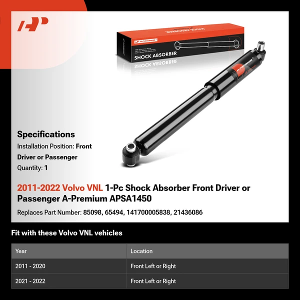 2011-2022 Volvo VNL 1-Pc Shock Absorber Front Driver or Passenger A-Premium APSA1450