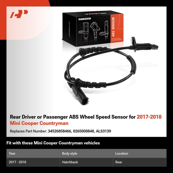 Rear Driver or Passenger ABS Wheel Speed Sensor for 2017-2018 Mini Cooper Countryman