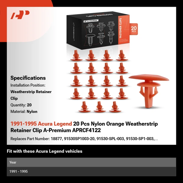 1991-1995 Acura Legend 20 Pcs Nylon Orange Weatherstrip Retainer Clip A-Premium APRCF4122