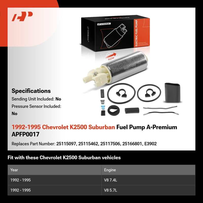 1992-1995 Chevrolet K2500 Suburban Fuel Pump A-Premium APFP0017