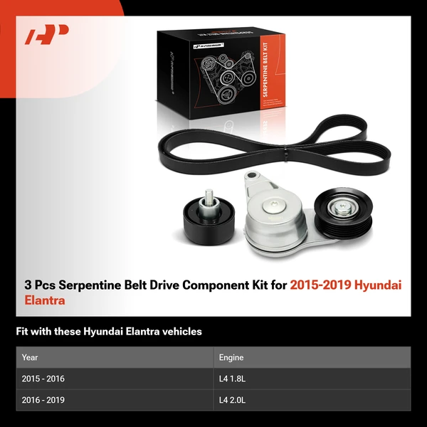 3 Pcs Serpentine Belt Drive Component Kit for 2015-2019 Hyundai Elantra