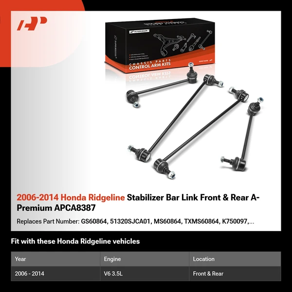 2006-2014 Honda Ridgeline Stabilizer Bar Link Front & Rear A-Premium APCA8387