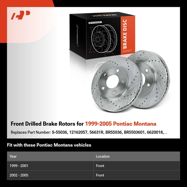 Front Drilled Brake Rotors for 1999-2005 Pontiac Montana