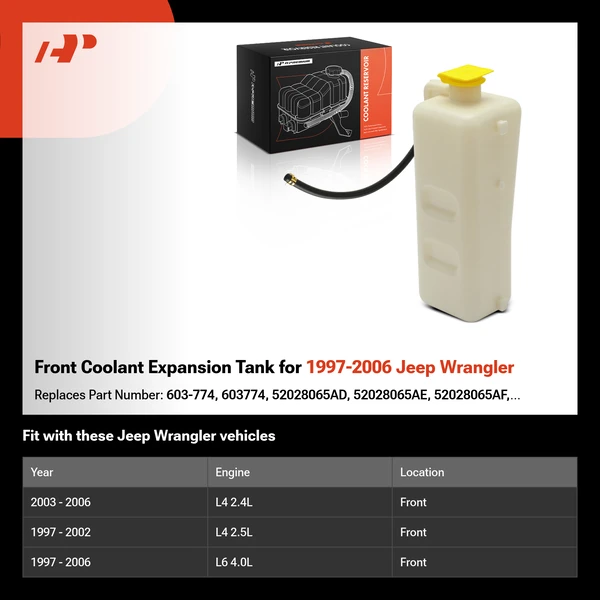 Front Coolant Expansion Tank for 1997-2006 Jeep Wrangler