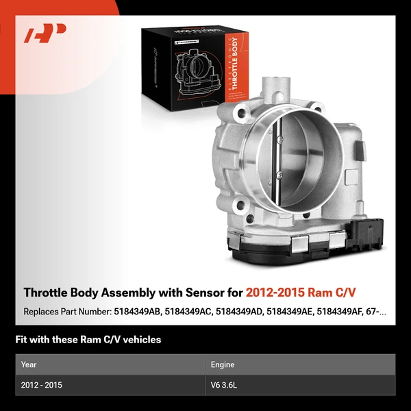 Throttle Body Assembly with Sensor for 2012-2015 Ram C/V