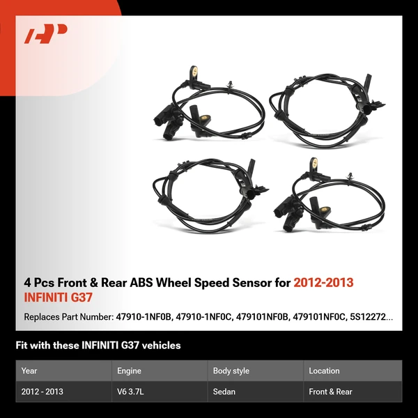 4 Pcs Front & Rear ABS Wheel Speed Sensor for 2012-2013 INFINITI G37