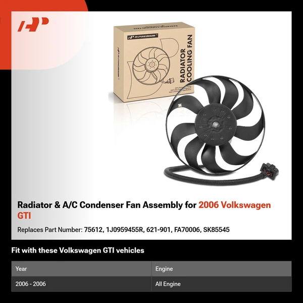 Radiator & A/C Condenser Fan Assembly for 2006 Volkswagen GTI