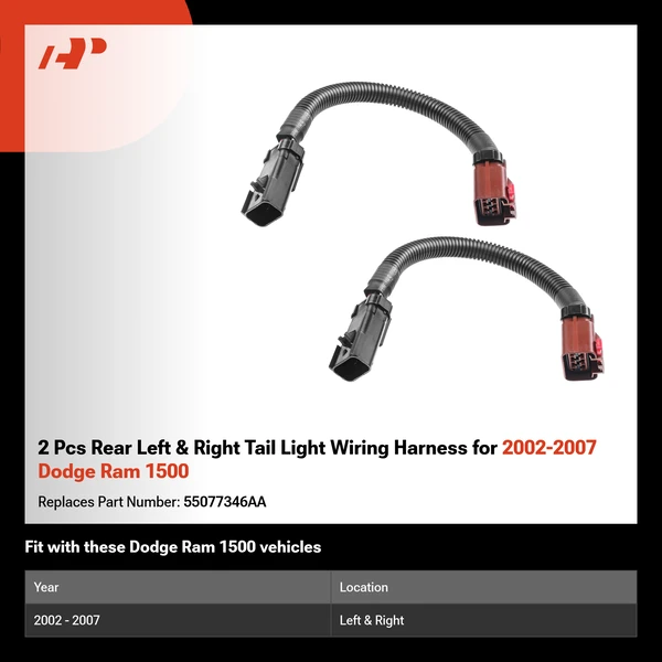 2 Pcs Rear Left & Right Tail Light Wiring Harness for 2002-2007 Dodge Ram 1500